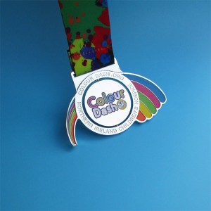 Plated Shiny Silver Rainbow Color Filling Spin Medal