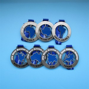 Soft Enamel Silver Metal Colorful Map Jigsaw World Marathon Combination Medals