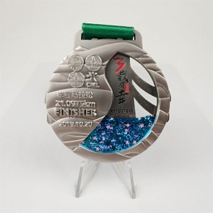 Design Your Own Sport Alloy Medal with Lanyard Inject Glitter Liquid Quicksand Silver Medallion